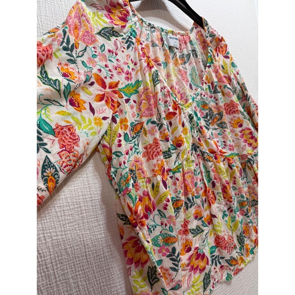 Old‎ Navy Women's XXL Floral Peasant Blouse 3/4 Sleeve V Neck Babydoll  Boho - Picture 3 of 8
